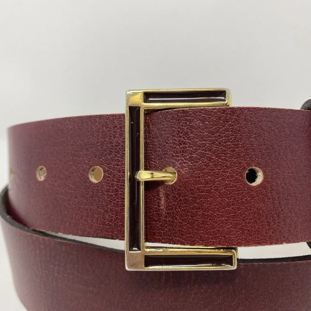 VTG Mens Sz 40 Saffiano Red Pebbled Leather Dressy Casual Work Belt Gold Buckle